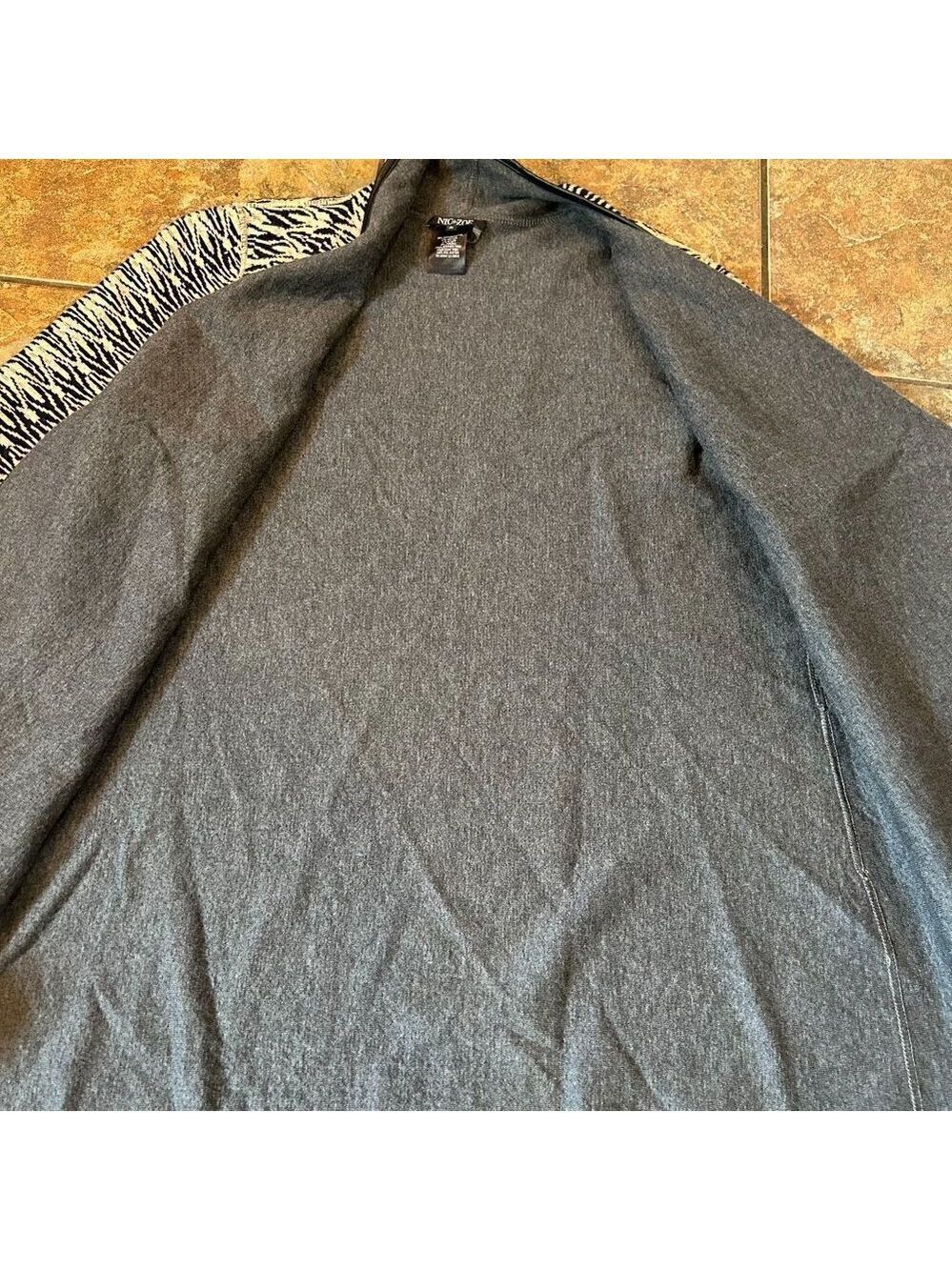 NIC+ZOE Tribal Print Open Cardigan Sz XL Black Brown Cotton/Viscose No Belt - Picture 4 of 5